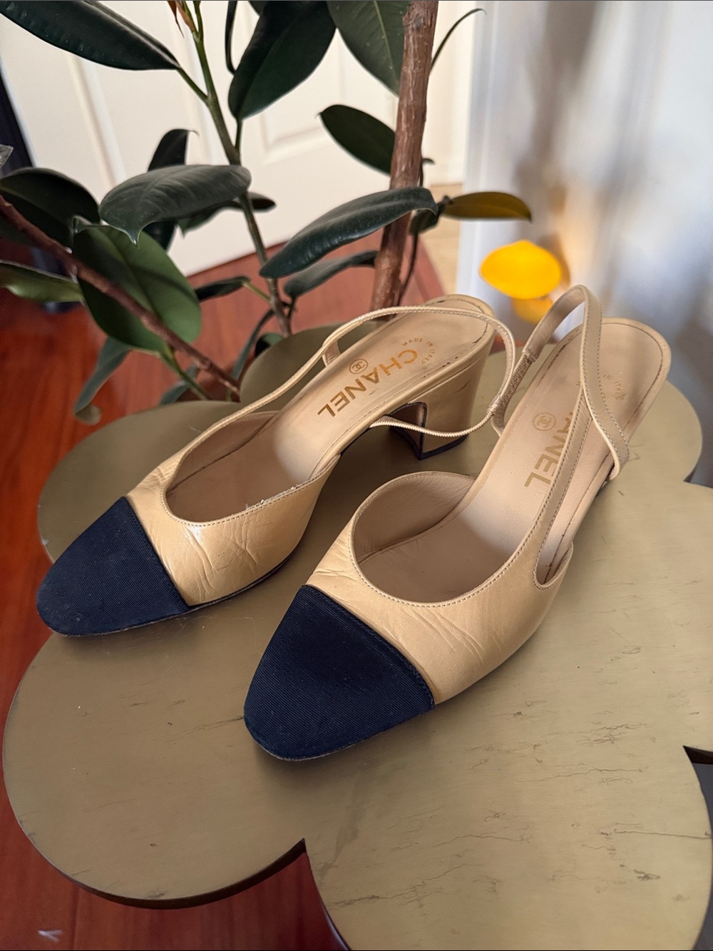 CHANEL Two-Tone Slingback Pumps in Beige and Black